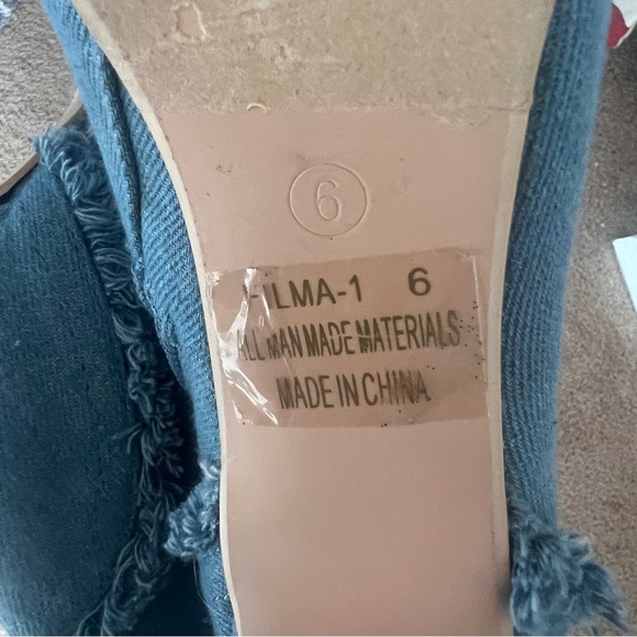 Women's Frayed Denim Peep Toe Stiletto Booties  Lace Up Size 6 - Picture 9 of 14